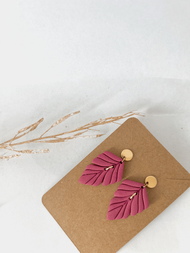 Boucles d'oreilles Feuilles fuchsia