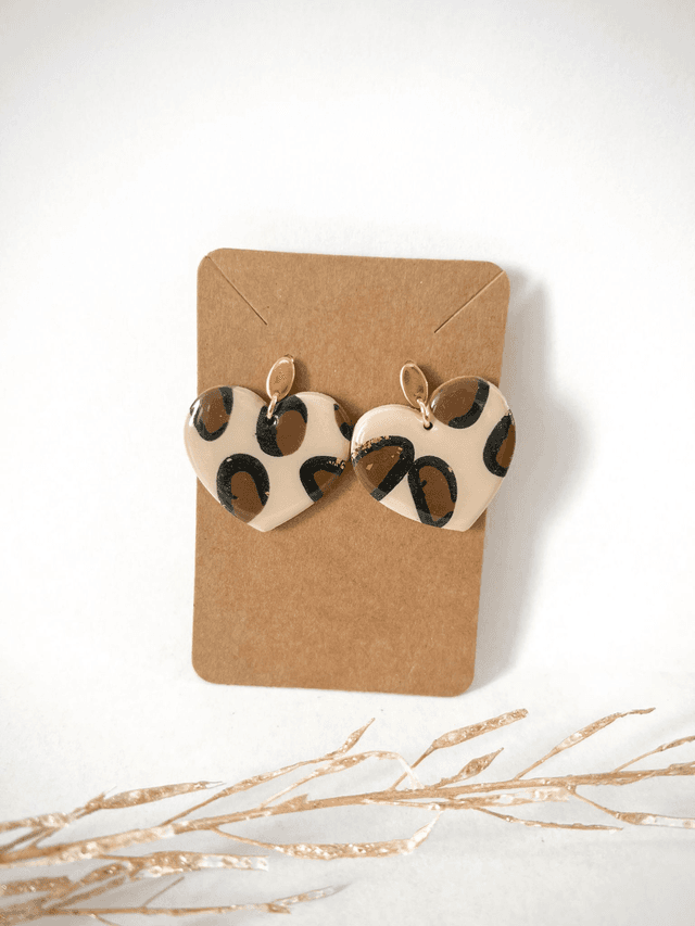 Boucles d&#039;oreilles Coeur / léopard