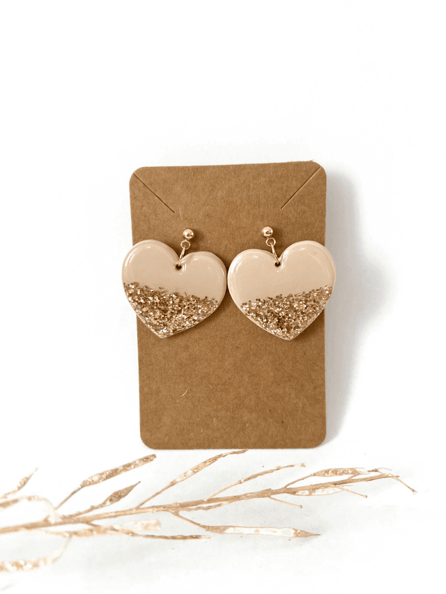 Boucles d&#039;oreilles Coeur pailleté beige
