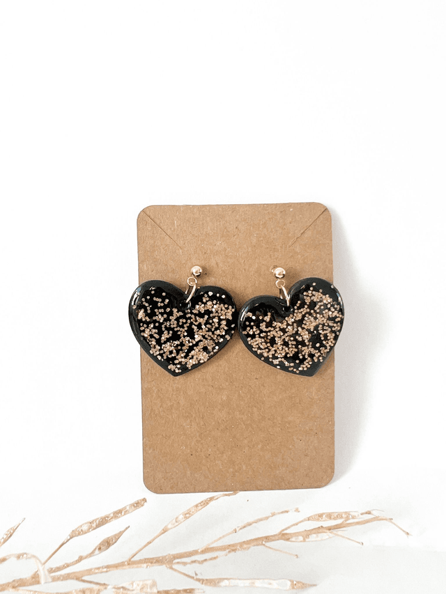 Boucles d&#039;oreilles Coeur noir pailleté