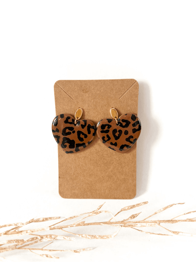 Boucles d&#039;oreilles coeur / Marron et noir